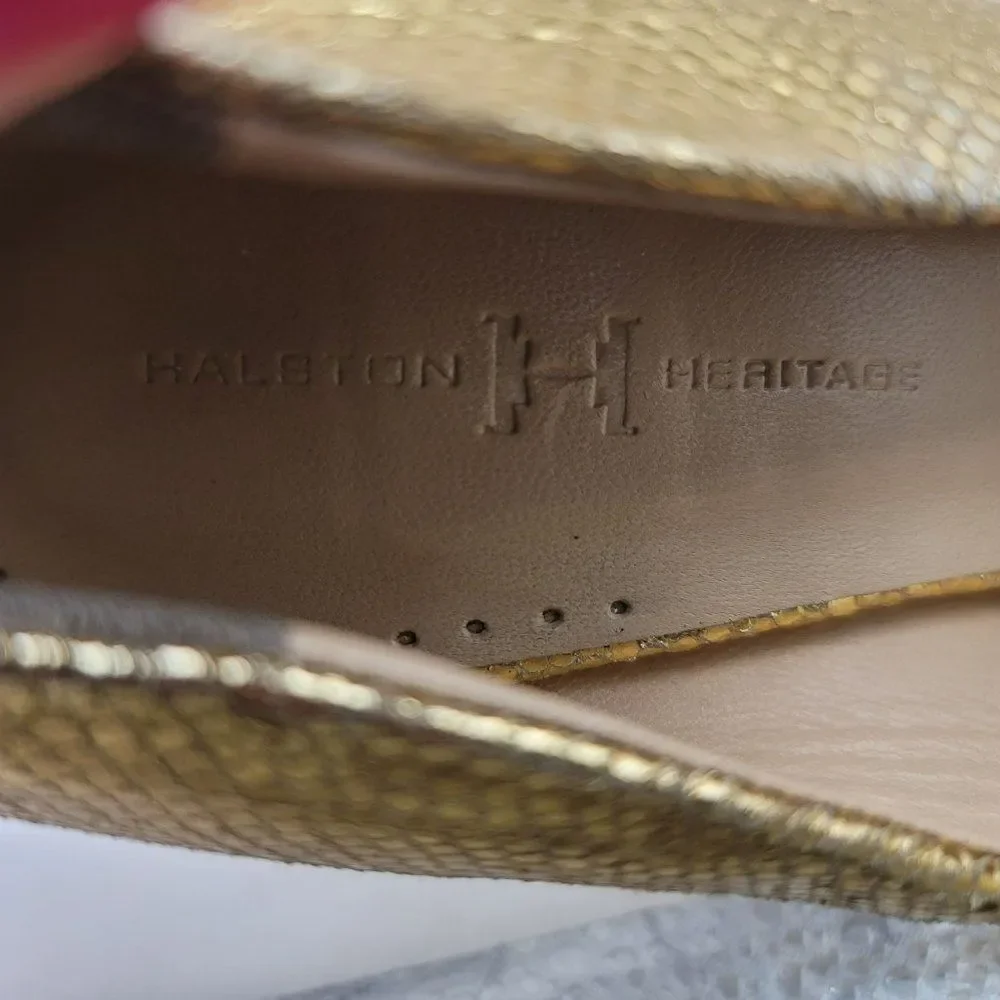 Halston Heritage Gold Heels Leather Pumps - Picture 10 of 11